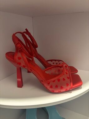 Red Heart Mesh Slingback Heels